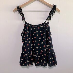 Madewell Silk Navy Blue Floral Poplin Top Size 10